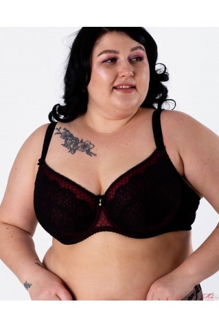 Бюстгальтер з м'якими чашками та мереживом Lanny Mode 11347 чорний з червоним